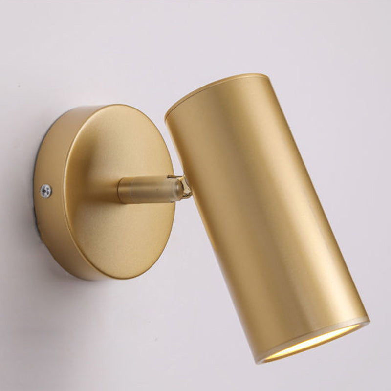 Modern Minimalist Round Cylinder Iron Spotlight 1-Light Wall Sconce Lamp For Bedroom