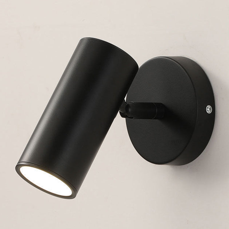 Modern Minimalist Round Cylinder Iron Spotlight 1-Light Wall Sconce Lamp For Bedroom