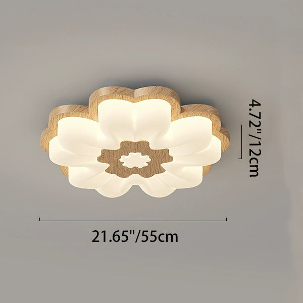 Contemporary Creative Flower Shape PE Rubberwood LED Flush Mount Ceiling Light For Bedroom