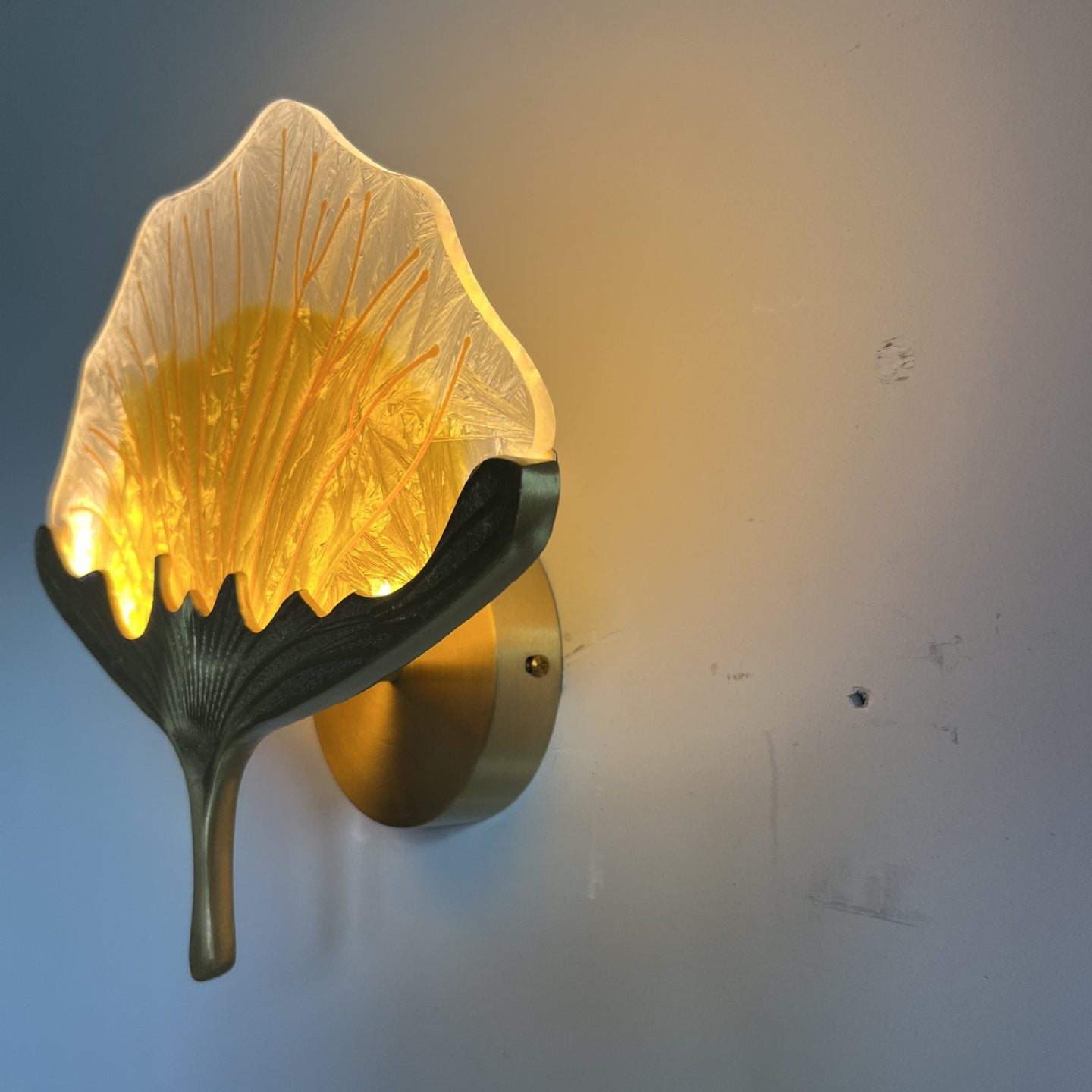 Contemporary Creative Ginkgo Leaf Copper Glaze Enamel LED Wall Sconce Lamp For Bedroom