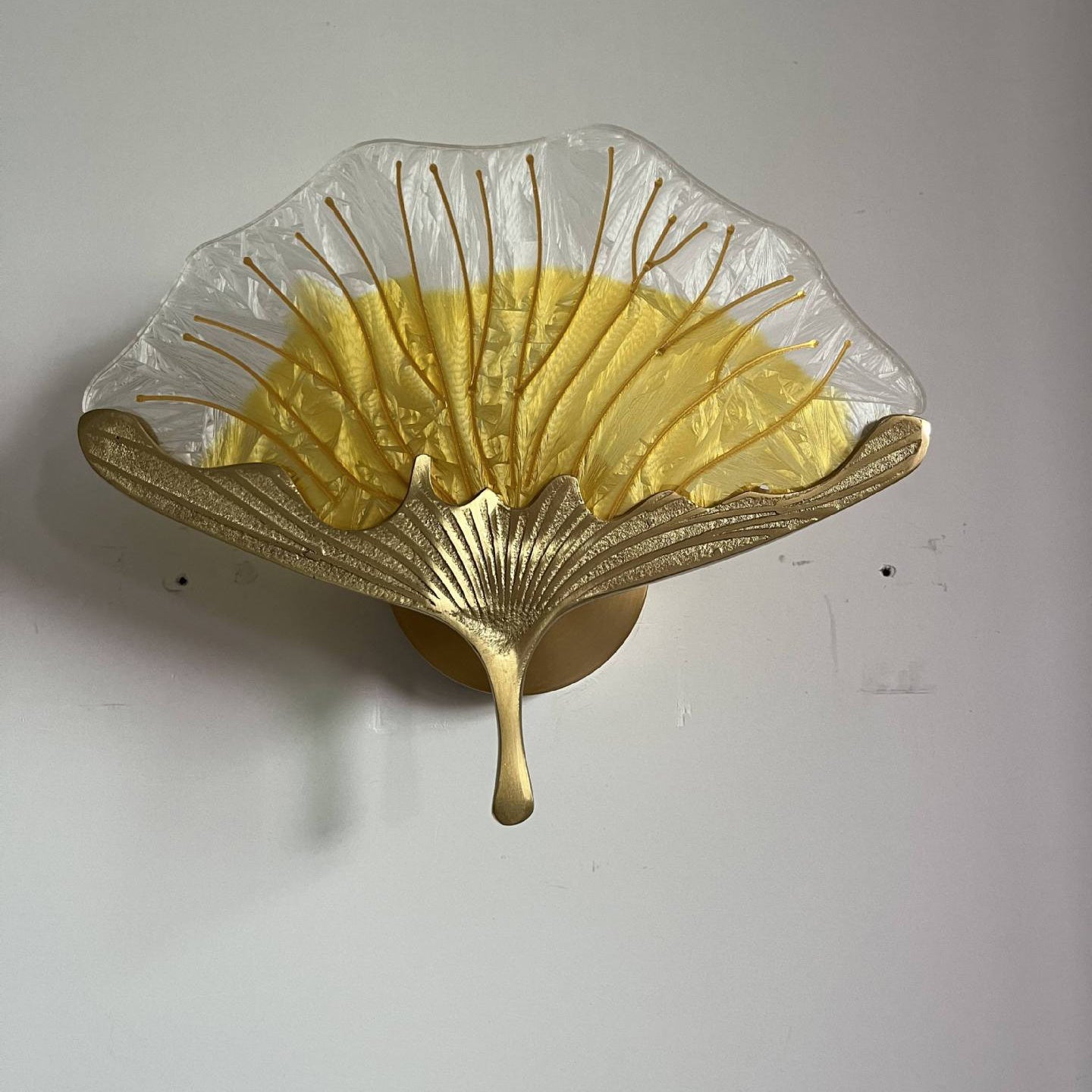 Contemporary Creative Ginkgo Leaf Copper Glaze Enamel LED Wall Sconce Lamp For Bedroom