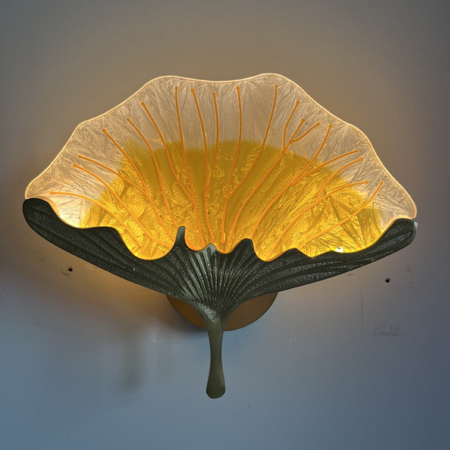 Contemporary Creative Ginkgo Leaf Copper Glaze Enamel LED Wall Sconce Lamp For Bedroom