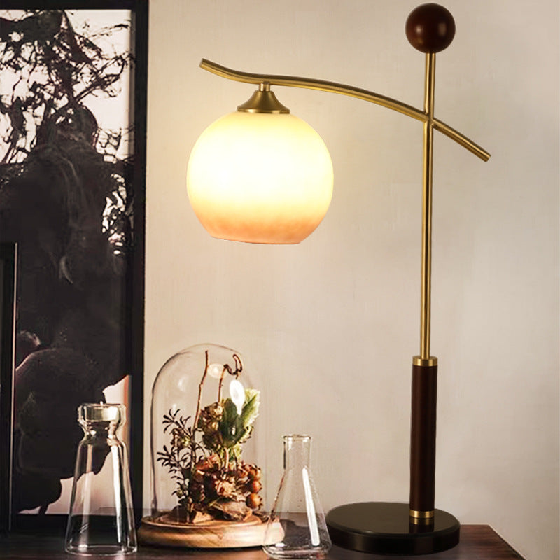 Contemporary Nordic Round Pleated Cone Rubberwood Marble Copper Glass PVC 1-Light Table Lamp For Bedroom