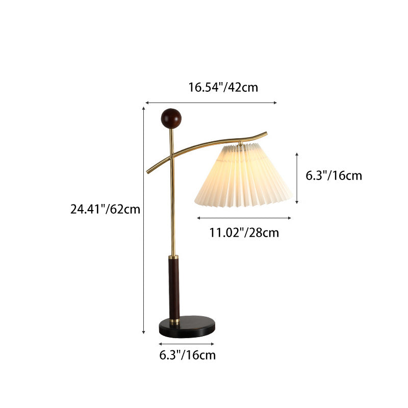 Contemporary Nordic Round Pleated Cone Rubberwood Marble Copper Glass PVC 1-Light Table Lamp For Bedroom