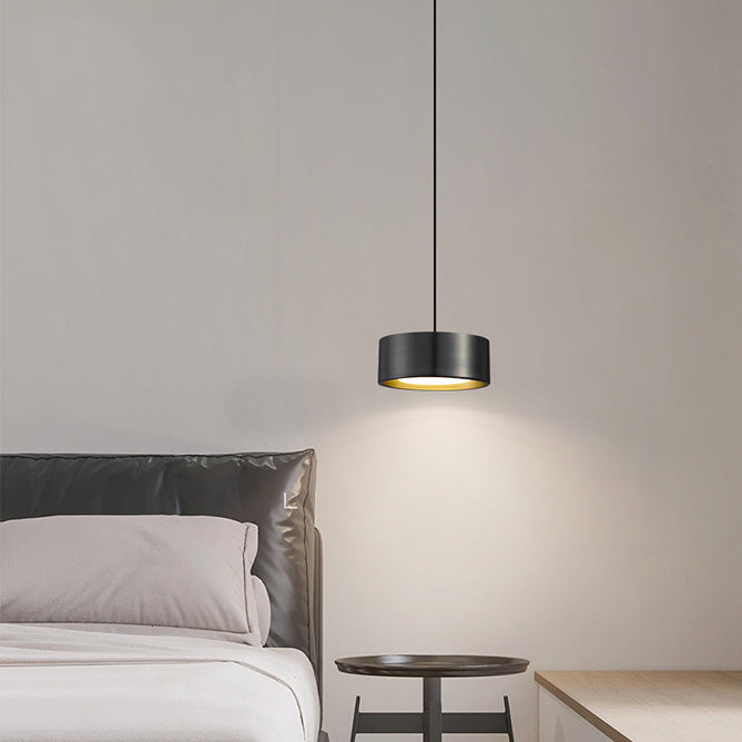 Modern Minimalist Round Cylinder Iron LED Pendant Light For Bedroom