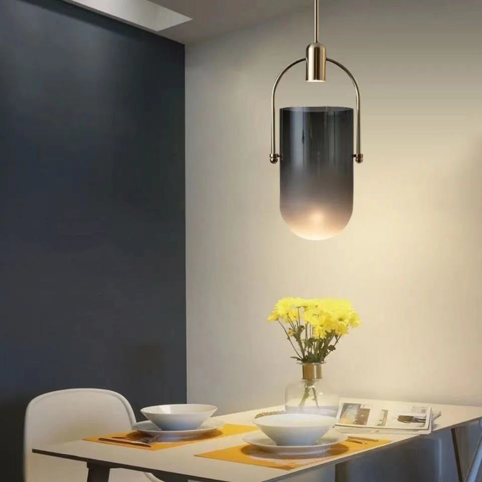 Contemporary Nordic Bucket Shape Round Oval Hardware Glass 1-Light Pendant Light For Bedroom