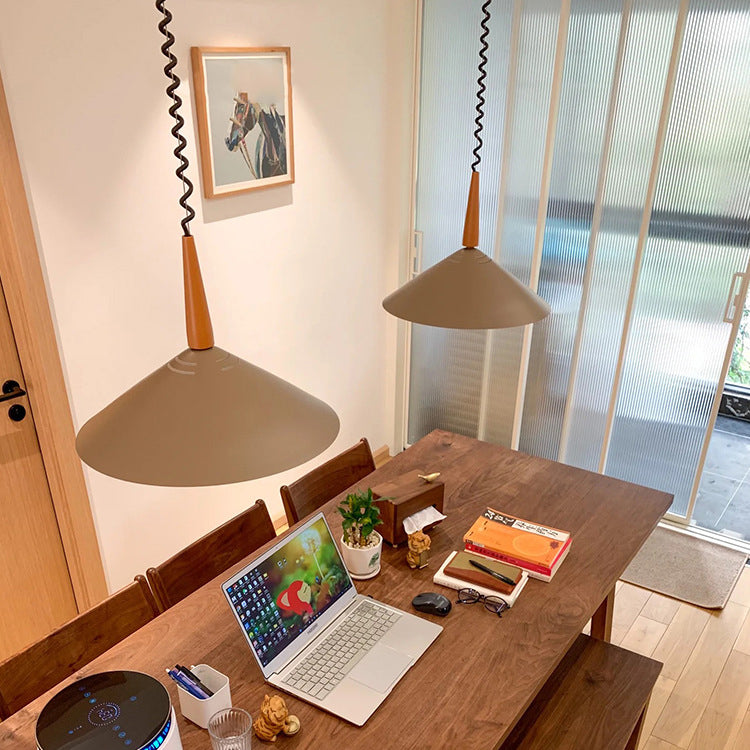 Contemporary Scandinavian Liftable Cone Round Iron 2-Light Pendant Light For Dining Room