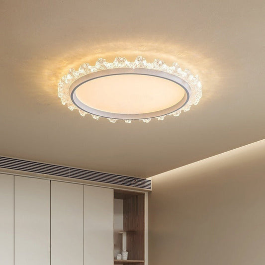 寝室用コンテンポラリースカンジナビアラウンドドームアルミアイアンアクリルLEDフラッシュマウントシーリングライト