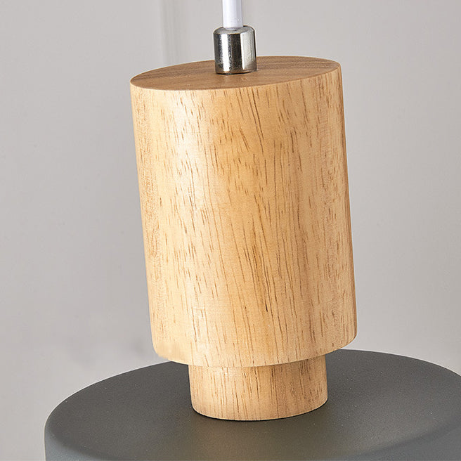 Contemporary Scandinavian Macaron Round Cylinder Iron Wood 1-Light Pendant Light For Bedroom
