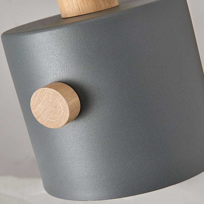 Contemporary Scandinavian Macaron Round Cylinder Iron Wood 1-Light Pendant Light For Bedroom