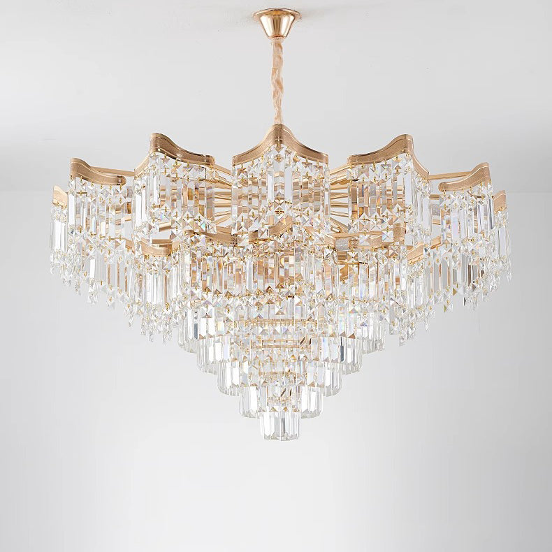 Traditional French Round Iron Crystal 9/12/19/24 Light Chandelier For Living Room