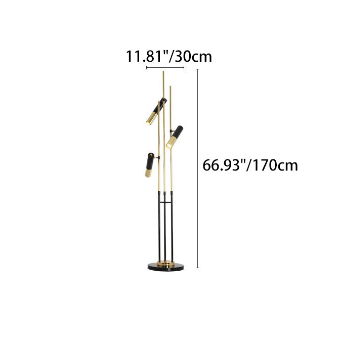Modern Minimalist Linear Cylinder Hardware Aluminum 3-Light Spotlight Standing Floor Lamp For Living Room