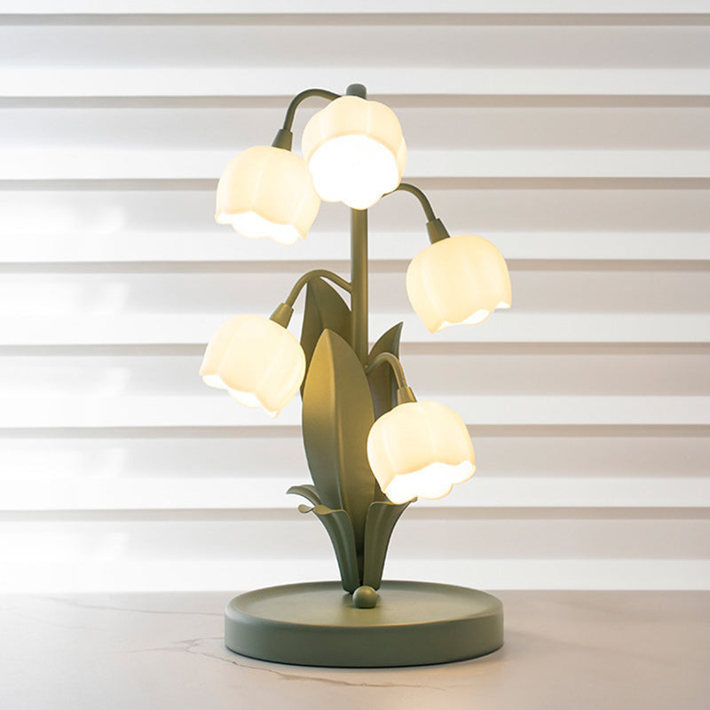 Contemporary Creative Bell Orchid Flower Round Iron PC 5-Light Table Lamp For Bedroom