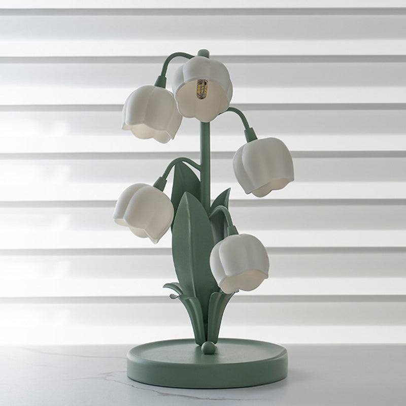Contemporary Creative Bell Orchid Flower Round Iron PC 5-Light Table Lamp For Bedroom