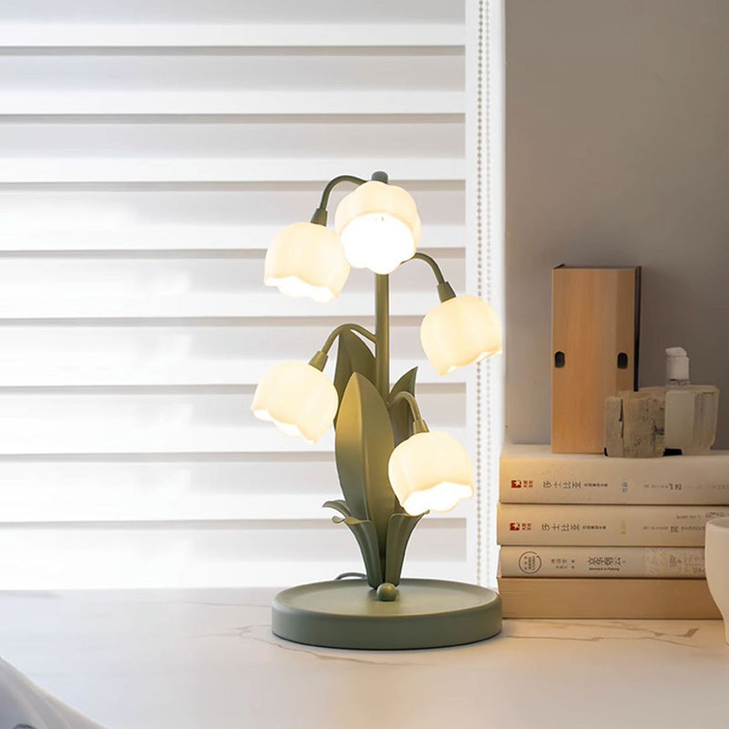 Contemporary Creative Bell Orchid Flower Round Iron PC 5-Light Table Lamp For Bedroom