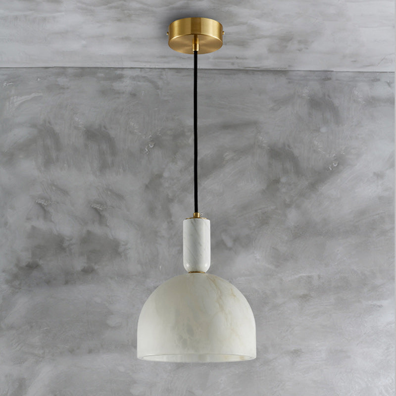 Modern Mid-Century Round Semi-circle Oval Copper Marble 1-Light Pendant Light For Bedroom