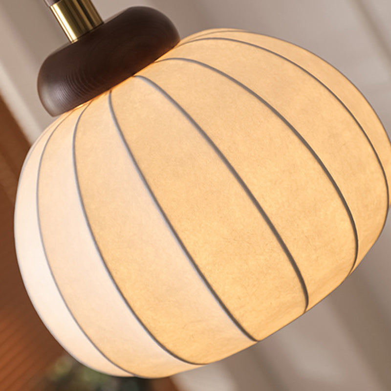 Traditional Vintage Round Oval Ash Wood Silk Aluminum 1-Light Pendant Light For Bedroom