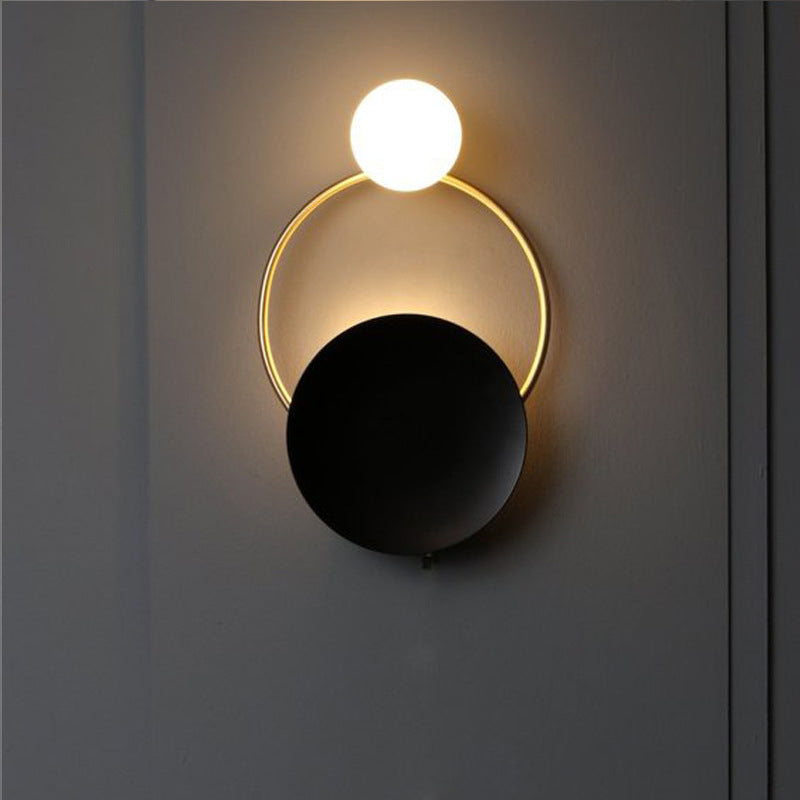 Modern Mid-Century Round Circle Ring Hardware Glass 2-Light Wall Sconce Lamp For Bedroom