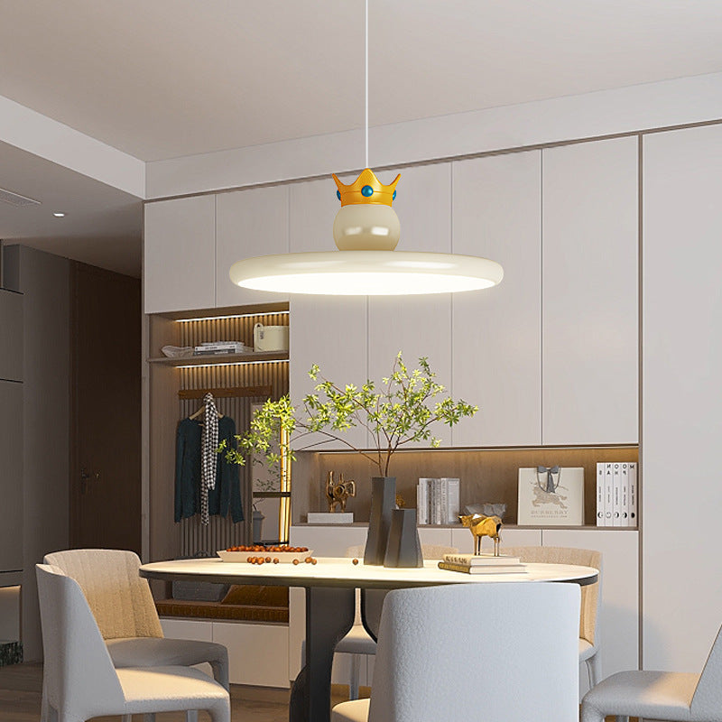 Contemporary Nordic Cream Crown Round Iron ABS Resin LED Pendant Light For Dining Room