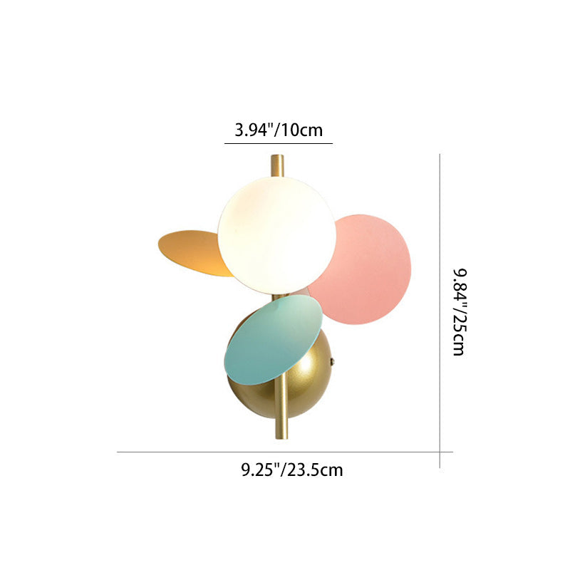 Contemporary Creative Kids Macaron Round Iron PVC Glass 1-Light Wall Sconce Lamp For Bedroom
