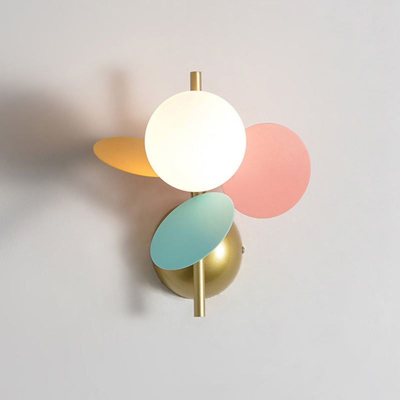 Contemporary Creative Kids Macaron Round Iron PVC Glass 1-Light Wall Sconce Lamp For Bedroom