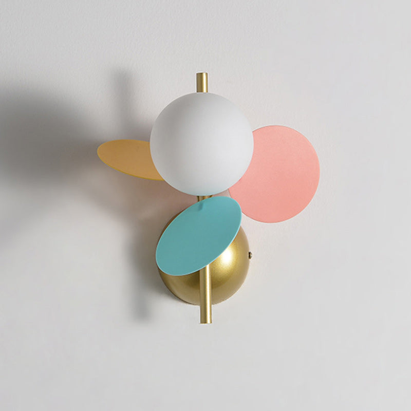 Contemporary Creative Kids Macaron Round Iron PVC Glass 1-Light Wall Sconce Lamp For Bedroom