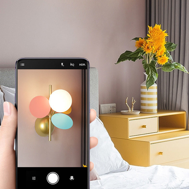 Contemporary Creative Kids Macaron Round Iron PVC Glass 1-Light Wall Sconce Lamp For Bedroom
