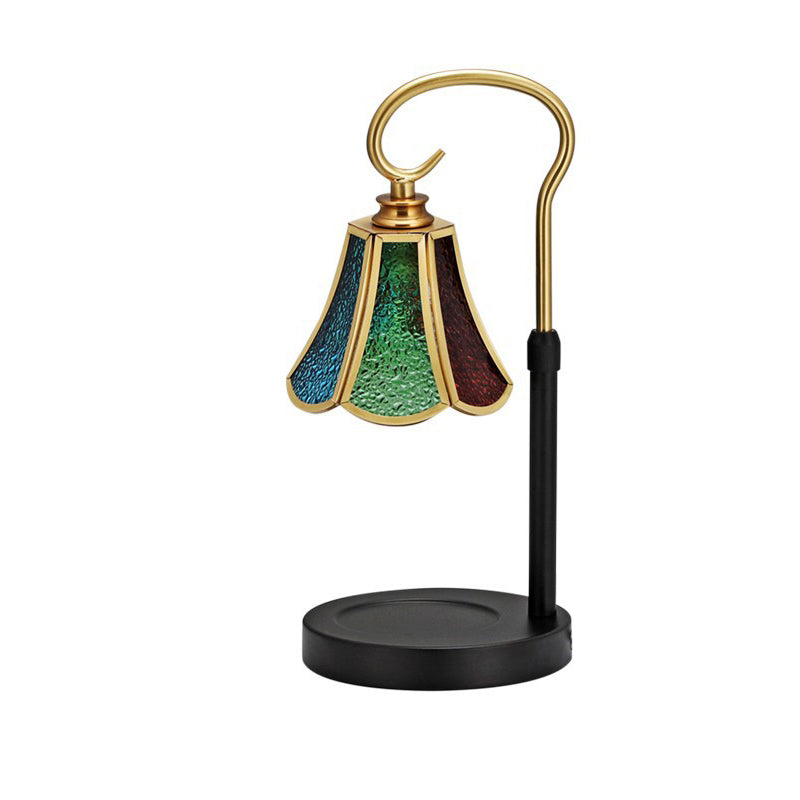 Traditional Rustic Liftable Lace Cone Iron Glass 1-Light Melting Wax Table Lamp For Bedroom