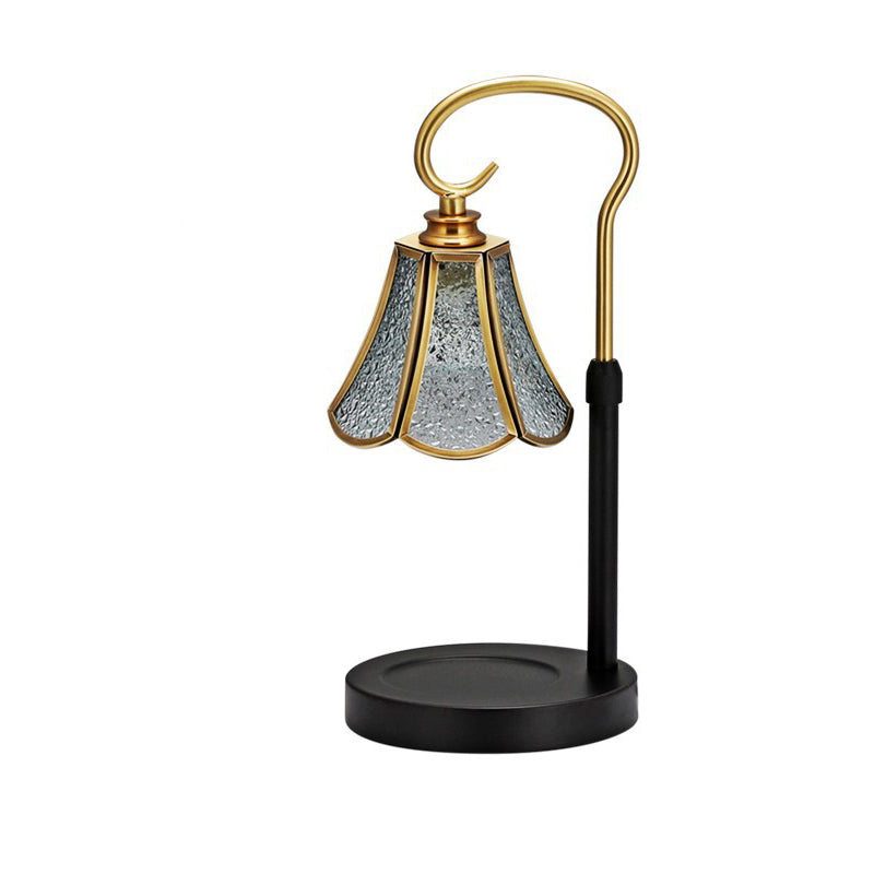 Traditional Rustic Liftable Lace Cone Iron Glass 1-Light Melting Wax Table Lamp For Bedroom