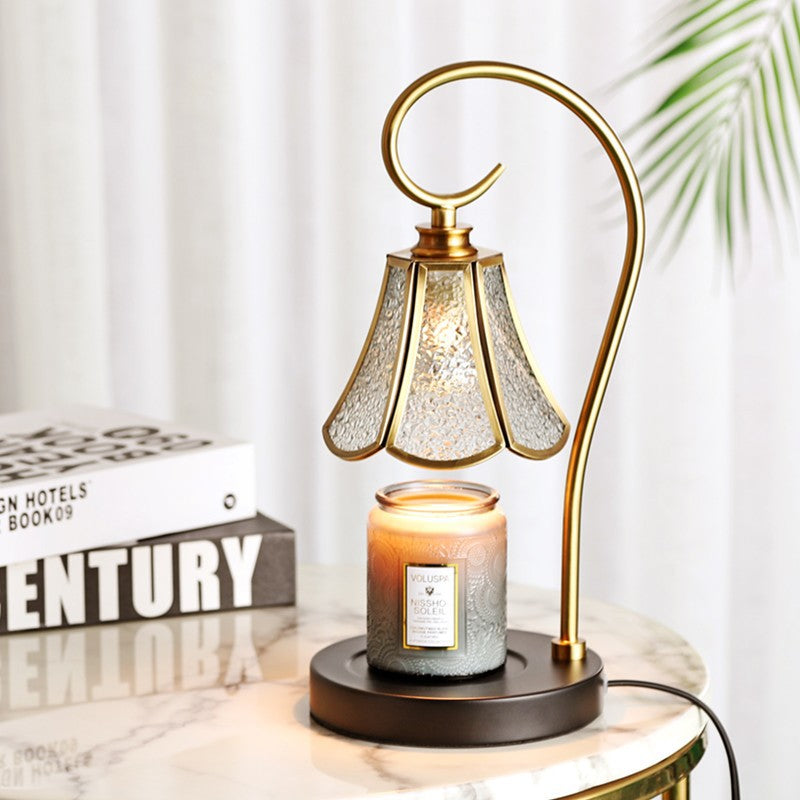 Traditional Rustic Liftable Lace Cone Iron Glass 1-Light Melting Wax Table Lamp For Bedroom