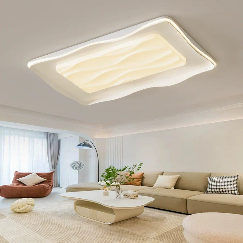 Modern Minimalist Cream Rectangle Square PVC Hardware LED Flush Mount Ceiling Light For Bedroom