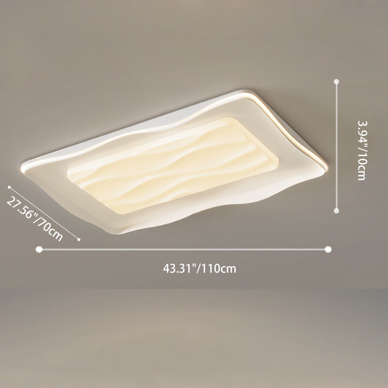 Modern Minimalist Cream Rectangle Square PVC Hardware LED Flush Mount Ceiling Light For Bedroom