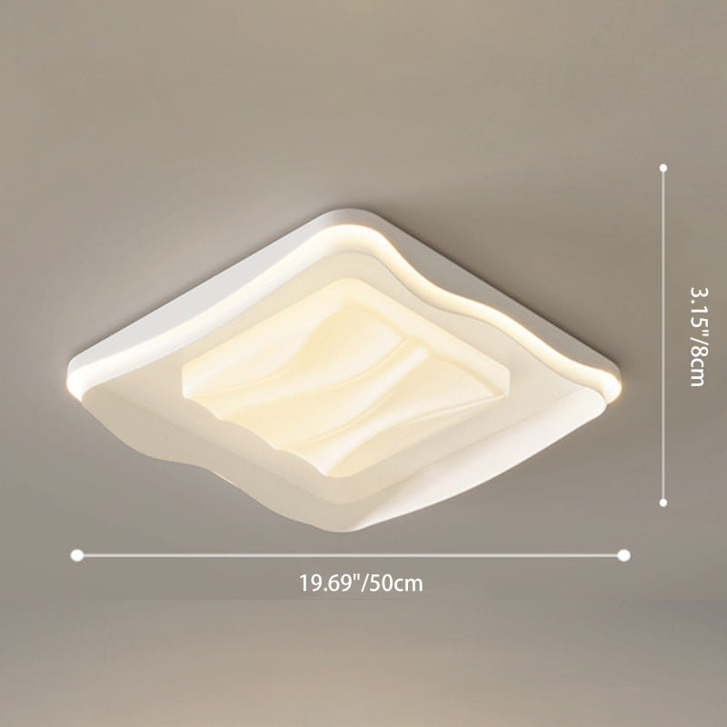 Modern Minimalist Cream Rectangle Square PVC Hardware LED Flush Mount Ceiling Light For Bedroom