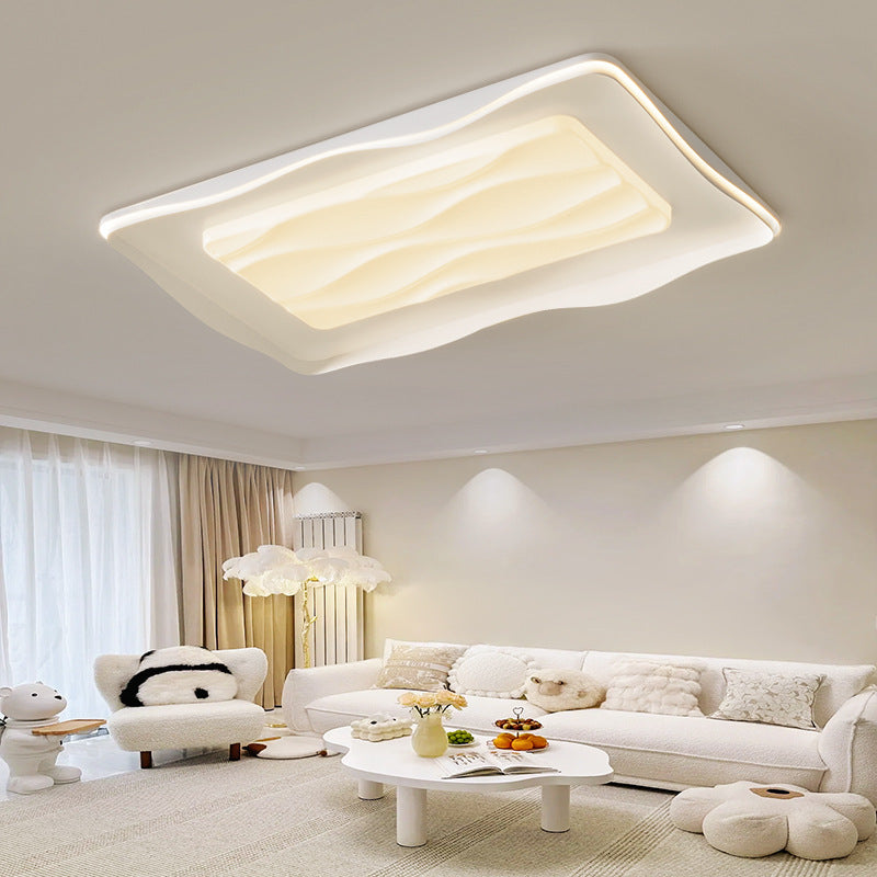Modern Minimalist Cream Rectangle Square PVC Hardware LED Flush Mount Ceiling Light For Bedroom