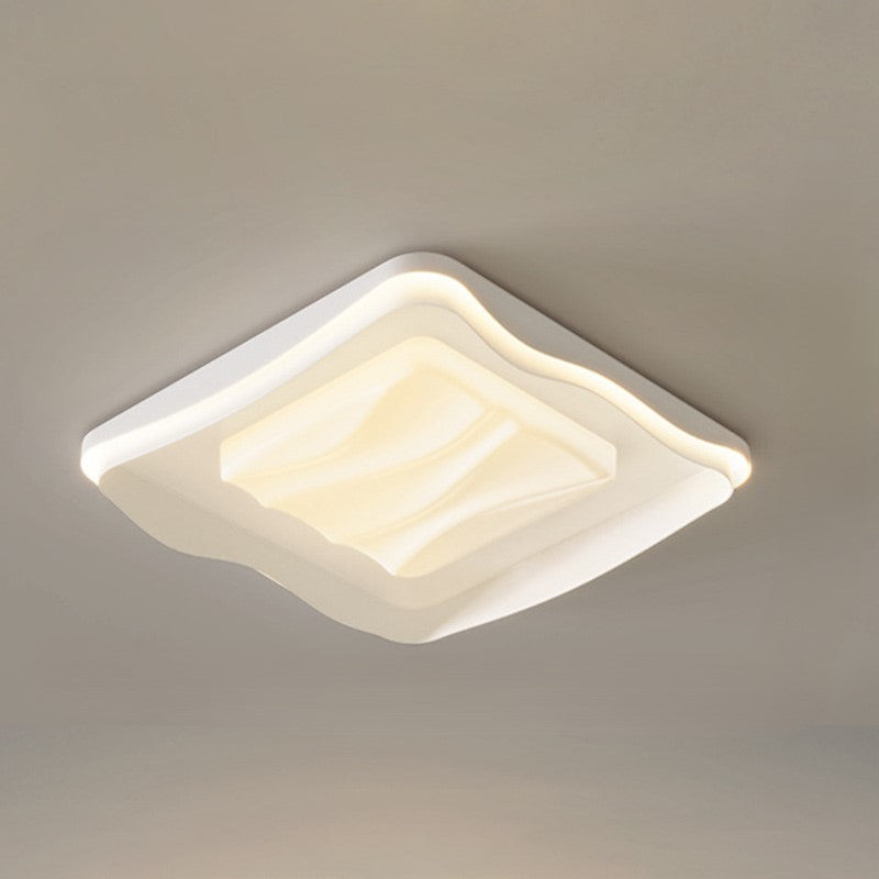 Modern Minimalist Cream Rectangle Square PVC Hardware LED Flush Mount Ceiling Light For Bedroom