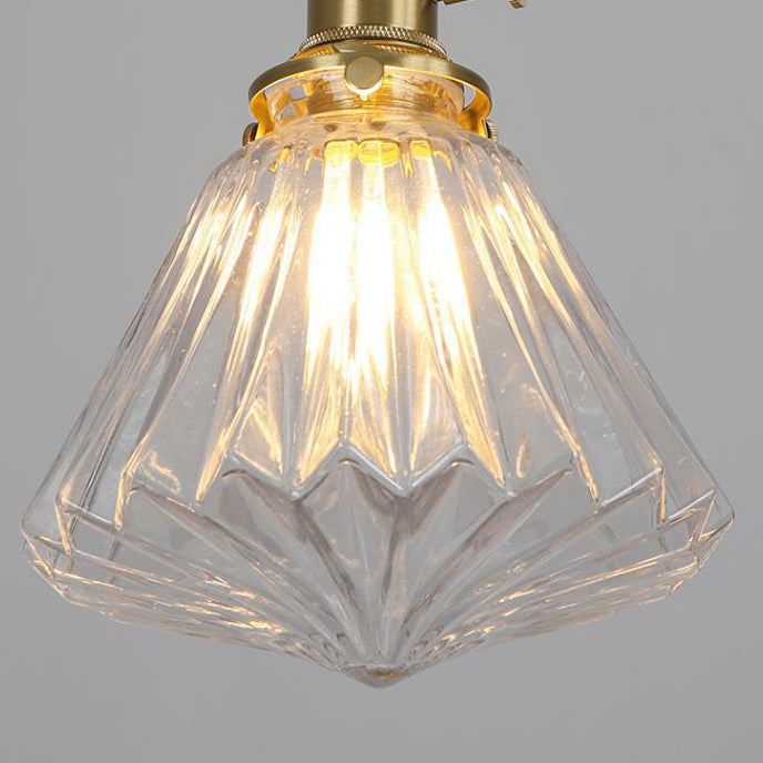 Contemporary Creative Round Orb Diamond Cone Copper Glass 1-Light Pendant Light For Bedroom