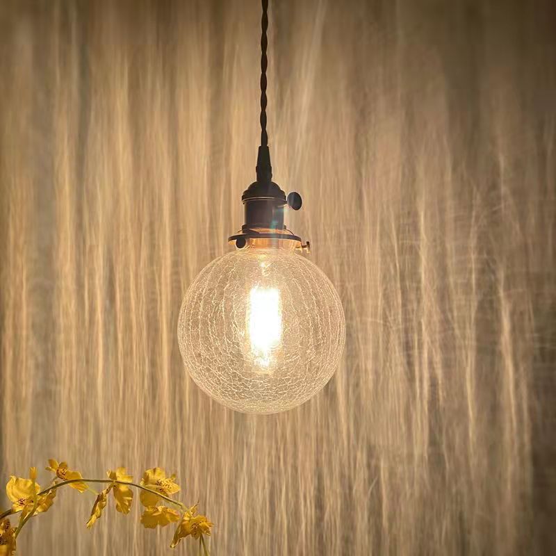 Contemporary Creative Round Orb Diamond Cone Copper Glass 1-Light Pendant Light For Bedroom