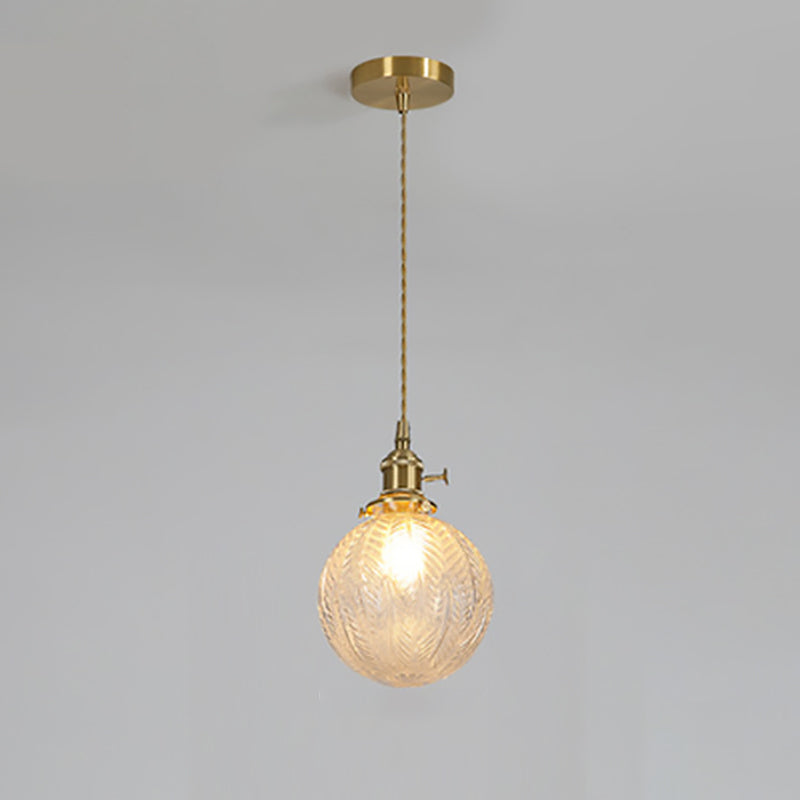 Contemporary Creative Round Orb Diamond Cone Copper Glass 1-Light Pendant Light For Bedroom