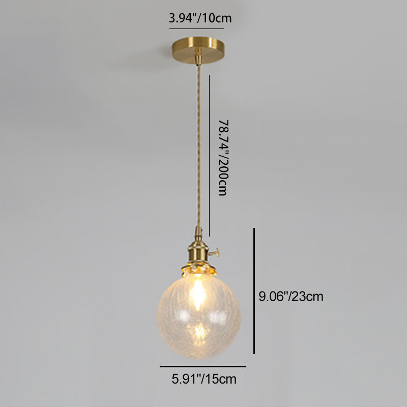 Contemporary Creative Round Orb Diamond Cone Copper Glass 1-Light Pendant Light For Bedroom