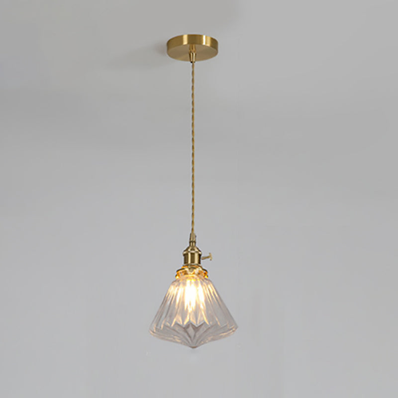 Contemporary Creative Round Orb Diamond Cone Copper Glass 1-Light Pendant Light For Bedroom