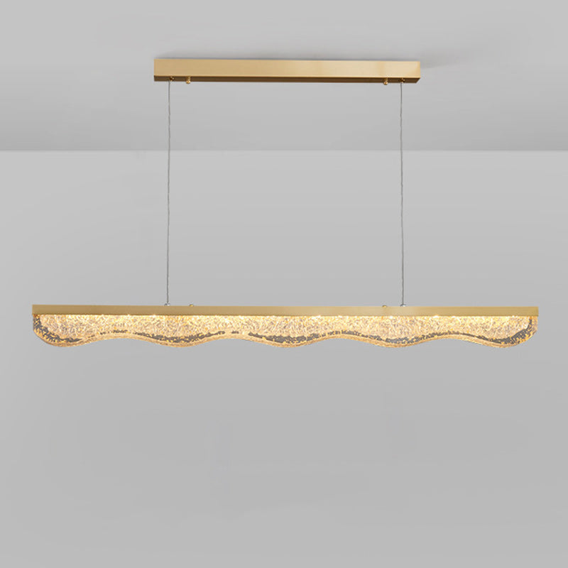 Modern Luxury Linear Rectangle Resin Crystal Copper Stainless Steel LED Island Light Chandelier For Dining Room