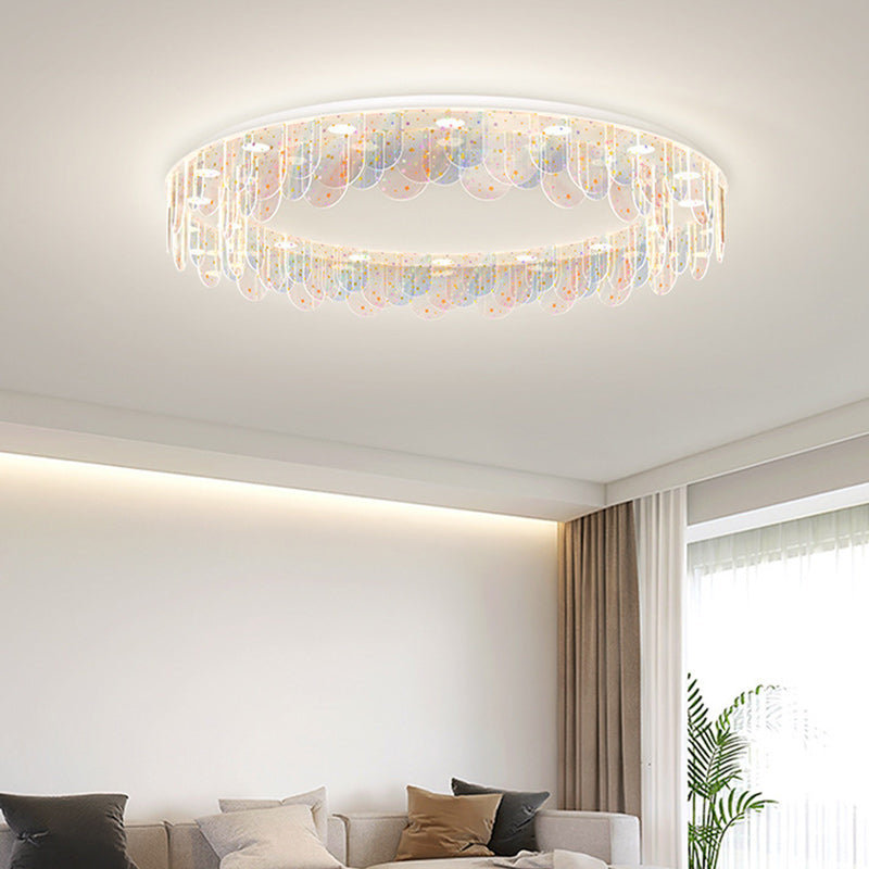 Contemporary Nordic Colorful Round Iron Acrylic LED Flush Mount Ceiling Light For Bedroom