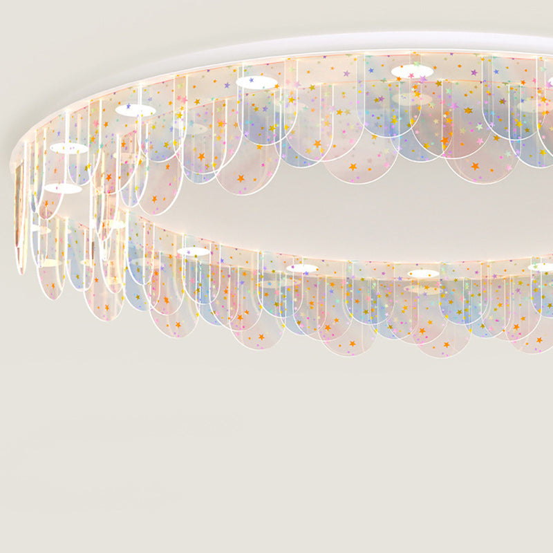 Contemporary Nordic Colorful Round Iron Acrylic LED Flush Mount Ceiling Light For Bedroom