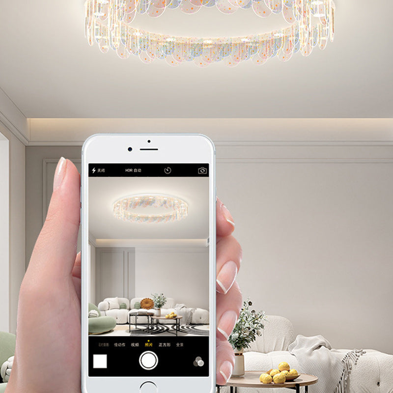 Contemporary Nordic Colorful Round Iron Acrylic LED Flush Mount Ceiling Light For Bedroom