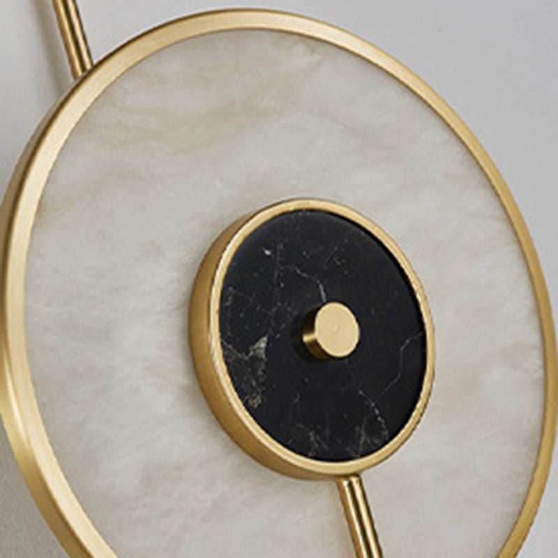 Modern Mid-Century Round Iron Copper Marble LED Wall Sconce Lamp For Bedroom