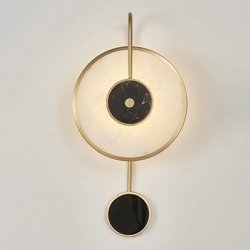 Modern Mid-Century Round Iron Copper Marble LED Wall Sconce Lamp For Bedroom