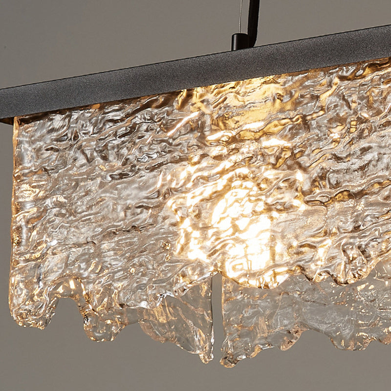 Contemporary Industrial Square Rectangle Iron Glass 1/2 Light Chandelier For Dining Room