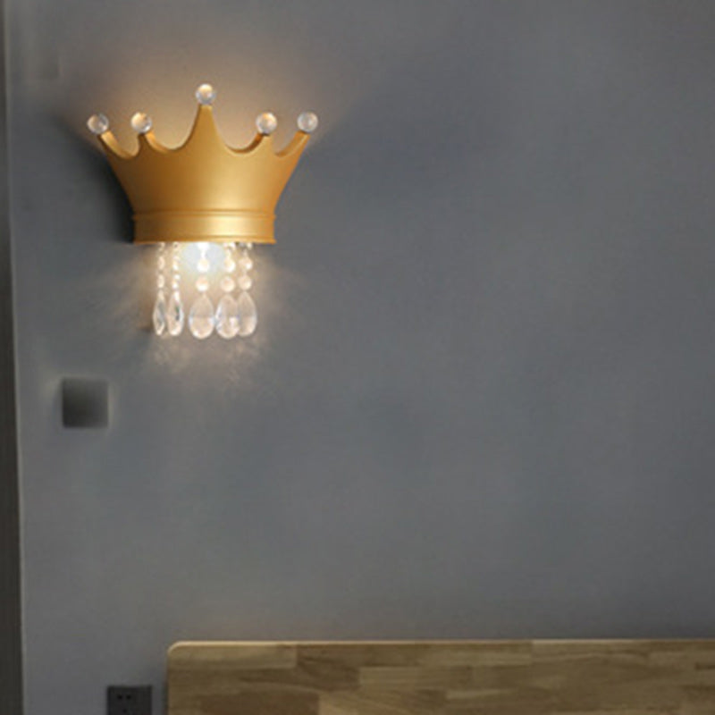Contemporary Creative Kids Crown Semicircle Resin Crystal 2-Light Wall Sconce Lamp For Bedroom