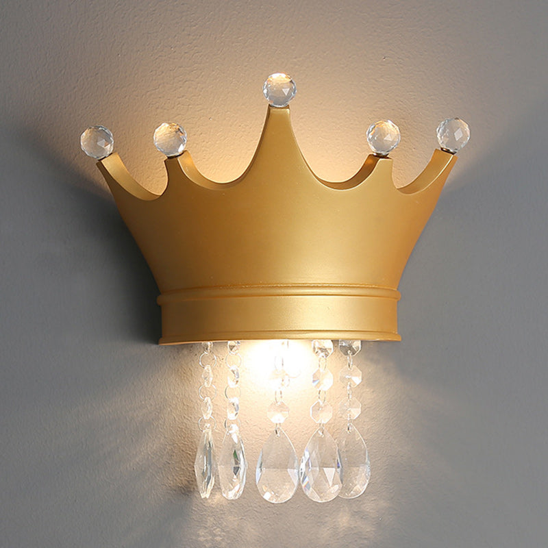 Contemporary Creative Kids Crown Semicircle Resin Crystal 2-Light Wall Sconce Lamp For Bedroom