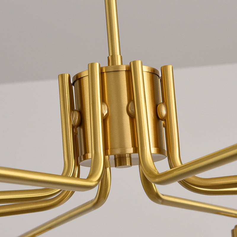 Contemporary Scandinavian Cream Persimmon Shape Round Copper Glass 3/6/8 Light Chandelier For Living Room